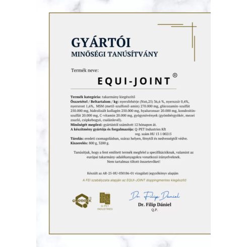 EQUI-JOINT – ízületvédő kiegészítő takarmány lovak részére, 800 gramm