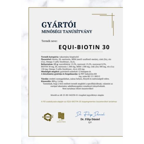 EQUI-BIOTIN 30 – pata és szarutámogató, 2400 gramm